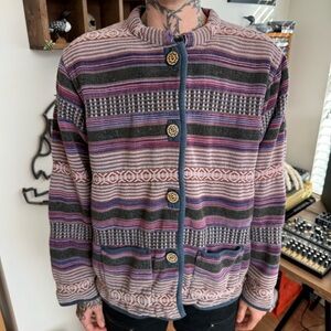 Vintage 90s Purple Multicolor Southwestern Cotton Tapestry Jacket ~ Size Large